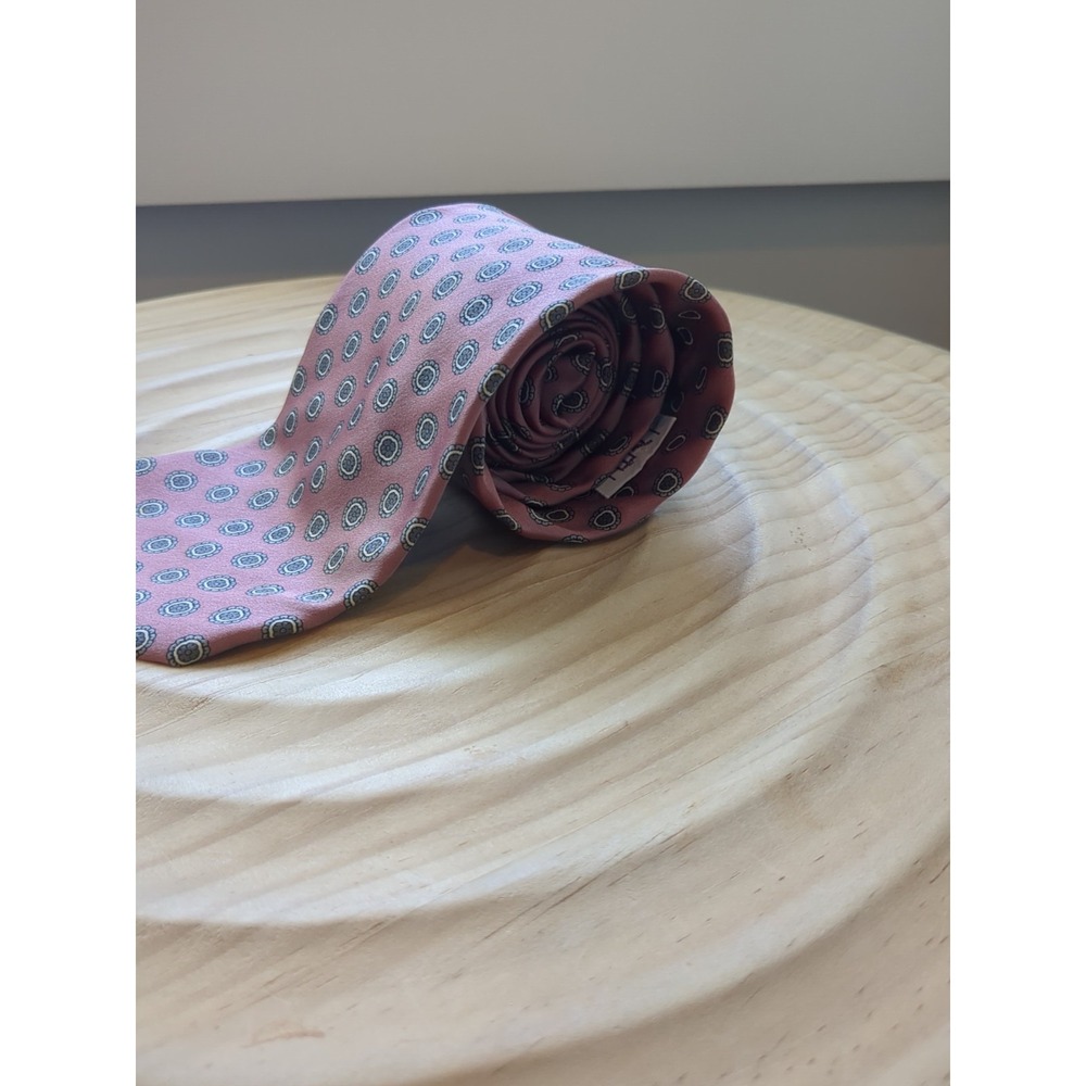 Berneys Atlanta Handmade Made In Italy Geometric Pink Silk Tie